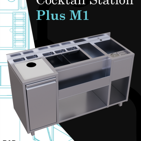Cocktail station Plus M1 – the perfect stainless steel station for your bar. Ergonomic, durable, and built for top performance!